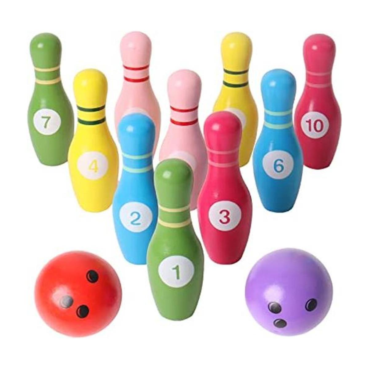 SHIERDU Juguete de bolos digital de madera de color