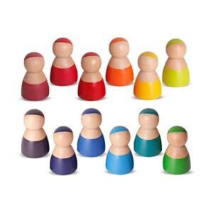 SHIERDU 12 piezas de muñecas de madera arcoíris para jugar