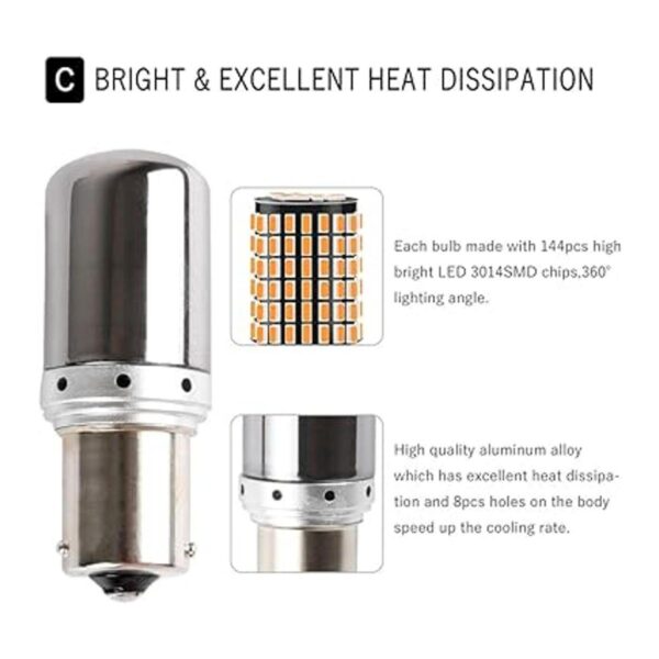 BAU15S PY21W 1156 S25 LED Bulbs Amber Yellow Turn Signal_5