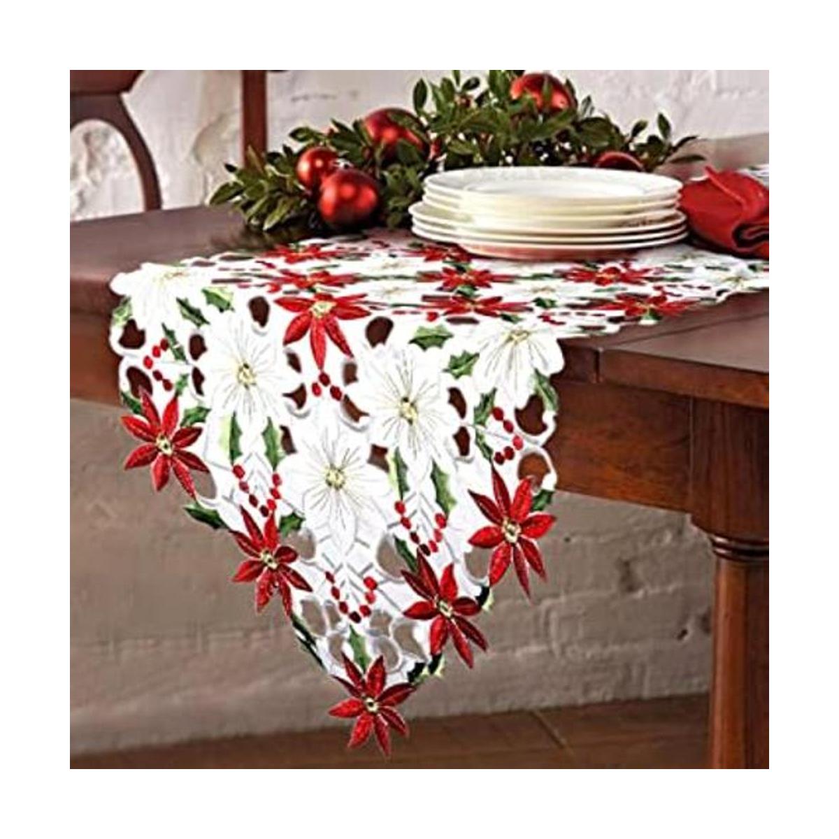 OurWarm Camino de mesa bordados de Navidad con hojas de