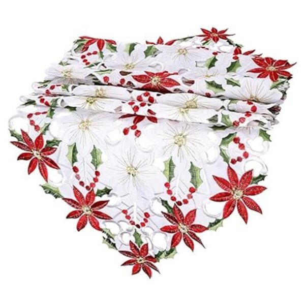 OurWarm Camino de mesa bordados de Navidad con hojas de