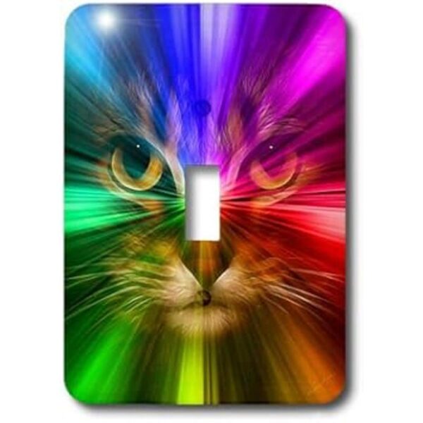 3dRose lsp184991 Gato doméstico rodeado con un arco iris_2