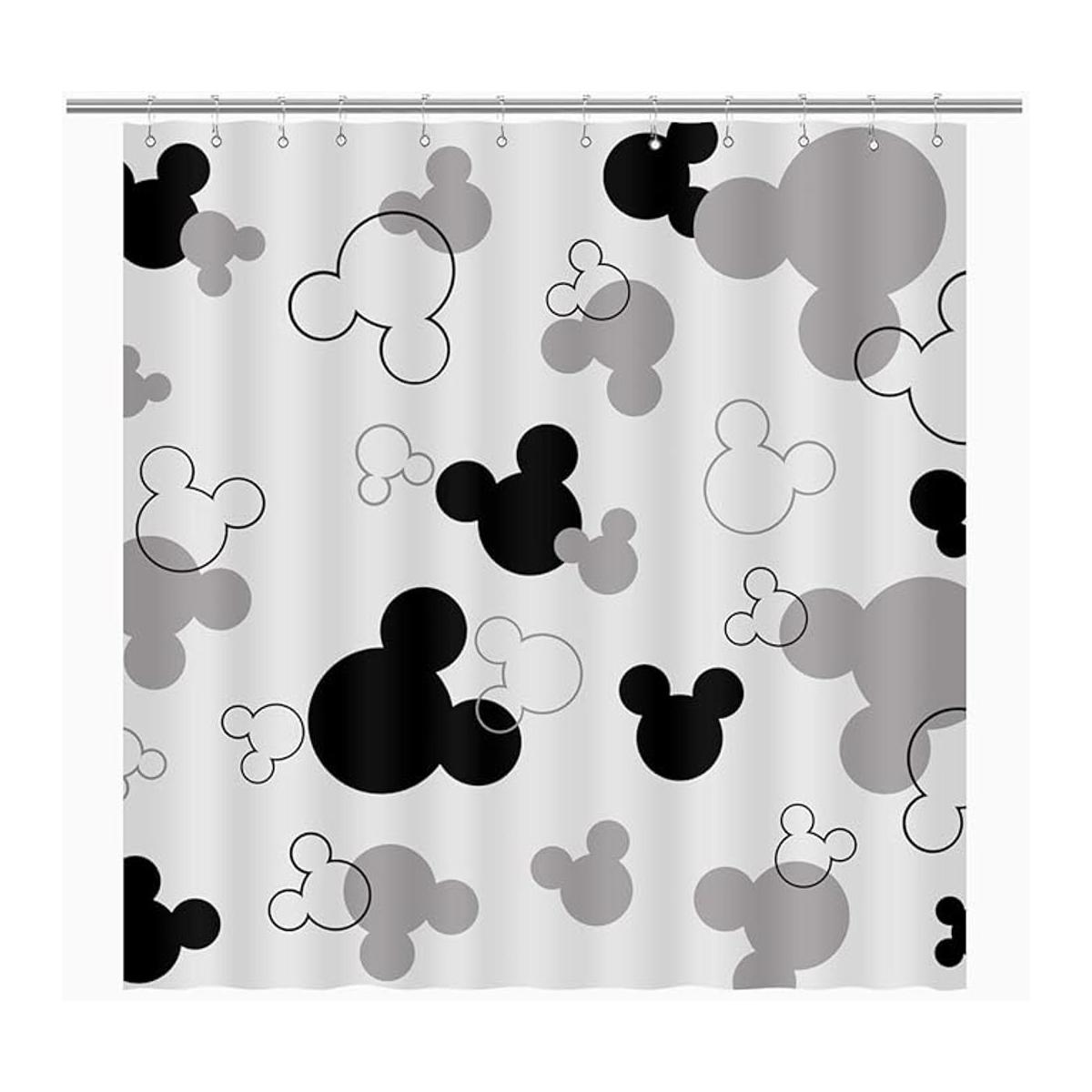 BIYSUC Mouse Head Shower Curtain Black and White Children