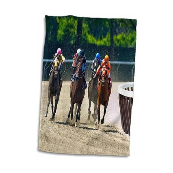 3D Rose Group of Horses RacingJockeys Toalla de mano y_4
