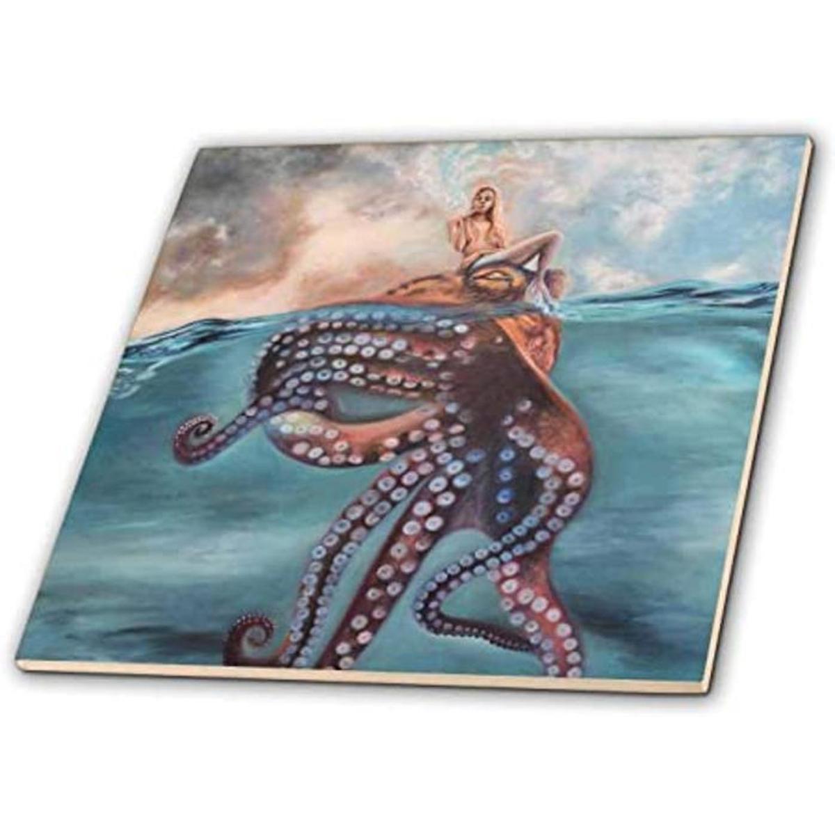3dRose Erica Wexler Ocean sirena sentada en un pulpo