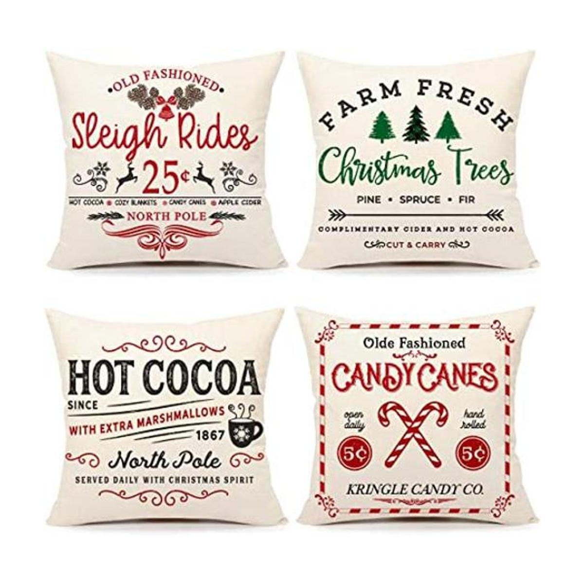 4TH Emotion Juego de 4 fundas de almohada de Navidad de 18