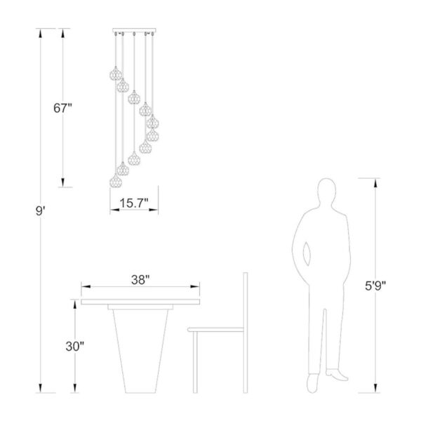Maxax Lámpara de techo de cristal de 10 luces lámpara_4