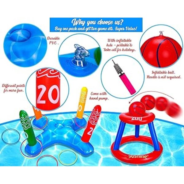 Juego de juguetes de piscina Aro de baloncesto flotante_4