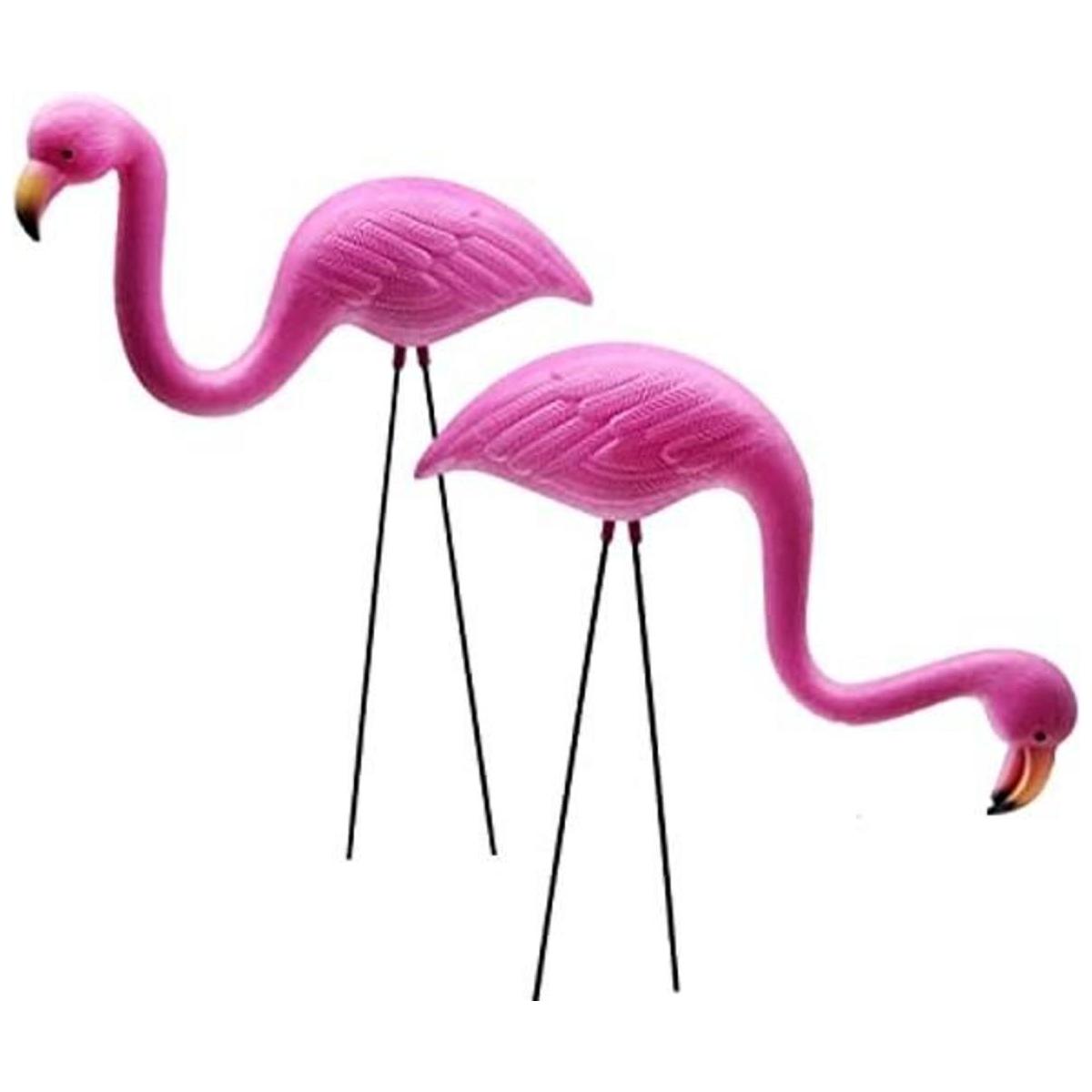 Juego de 2 pequeños adornos de flamencos rosados para