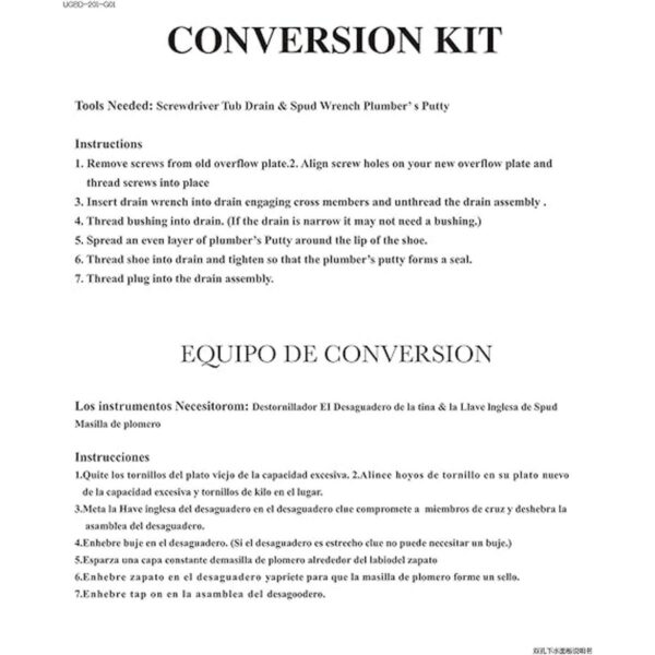 Kit de conversión de drenaje para bañera kit de drenaje
