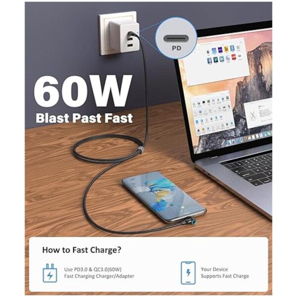 Gen 3 PD 60W USB C a USB C paquete de 3 cables de carga_4