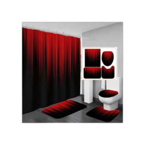AAtter Cortina de ducha de 4 piezas color rojo y negro_1