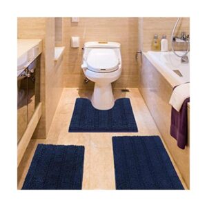 Juego de 3 alfombras de baño a rayas azul marino ultra_1