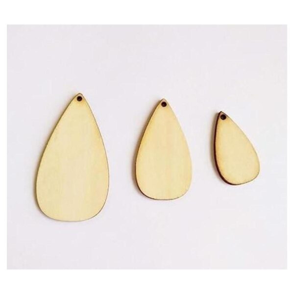 30 aretes de madera en blanco con forma de lágrima.