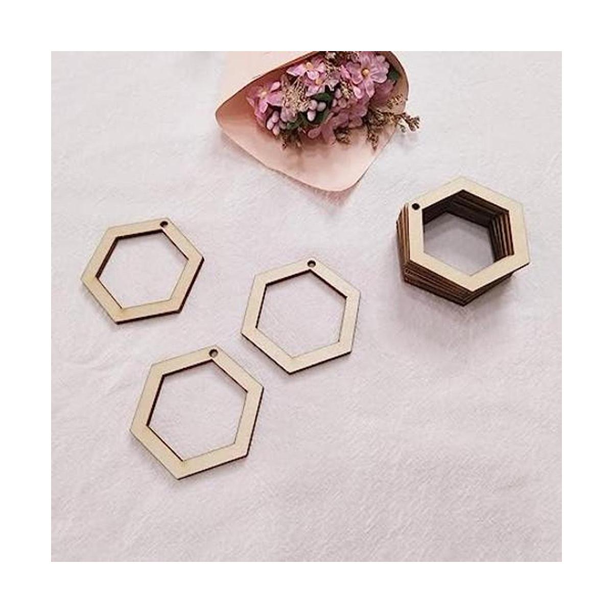 30 pendientes de madera hexagonal sin terminar para