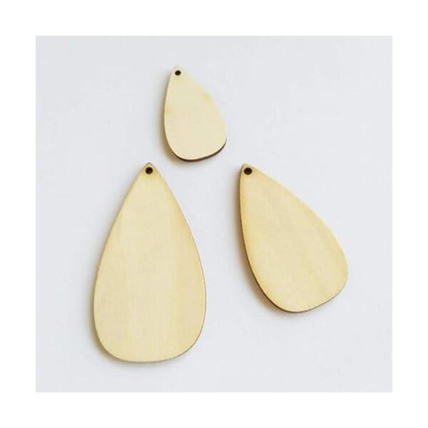 30 aretes de madera en blanco con forma de lágrima.