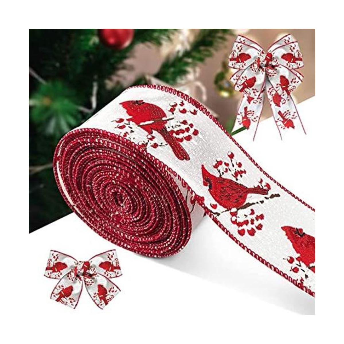 ACSENCETER Cinta de Navidad blanca con alambre rojo con