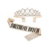 Juego de tiara de cumpleaños con purpurina dorada para_1