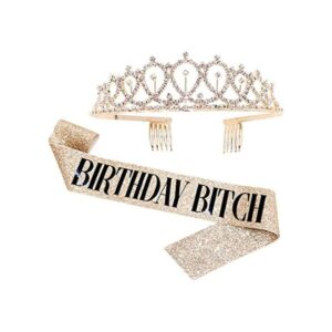 Juego de tiara de cumpleaños con purpurina dorada para_1
