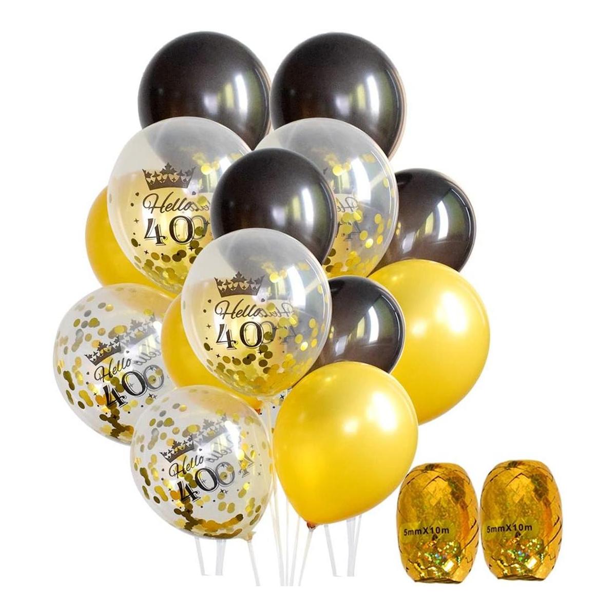 Globos de 40 cumpleaños de látex negro y dorado de 11.8 in