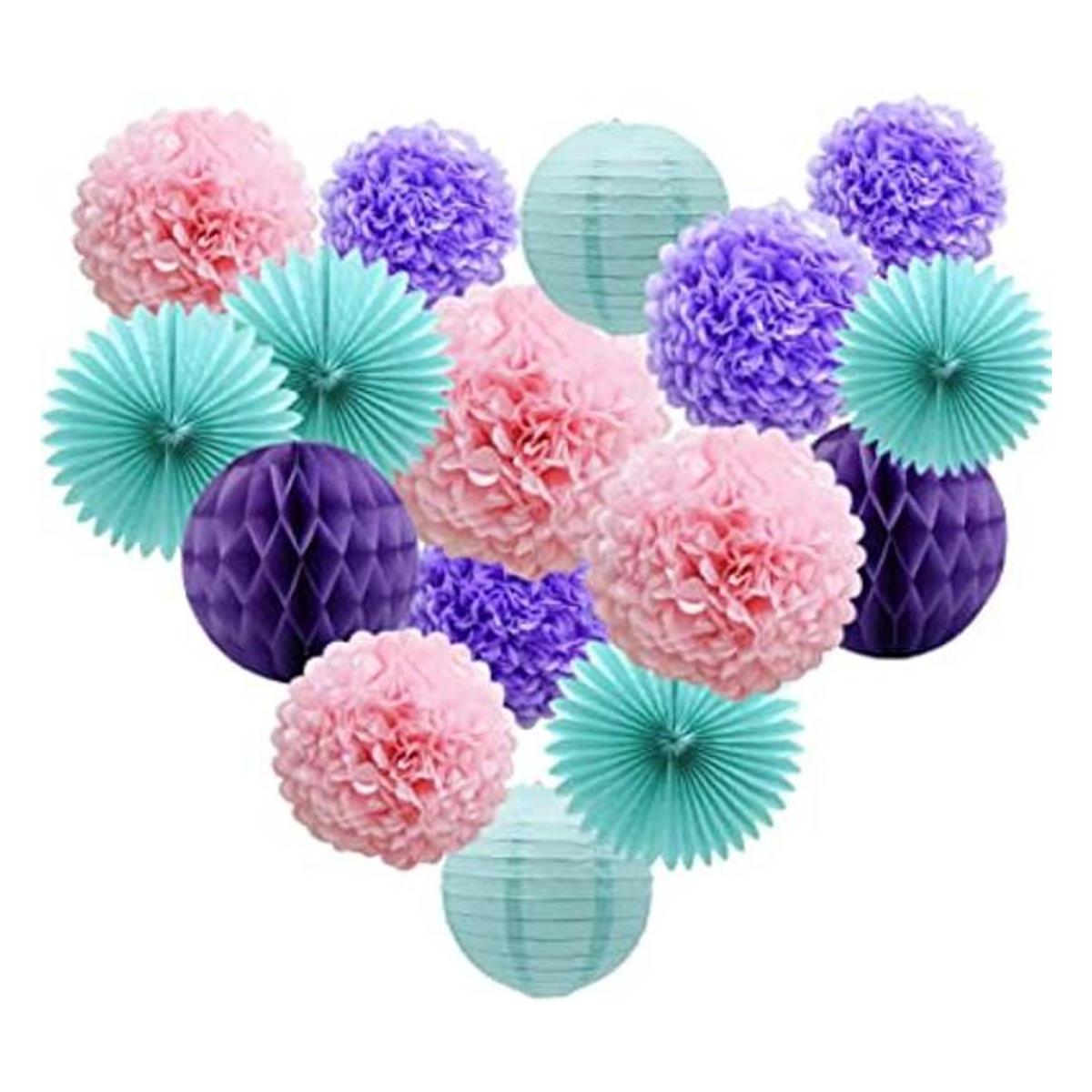 Decoraciones de fiesta color verde lavanda morado rosa