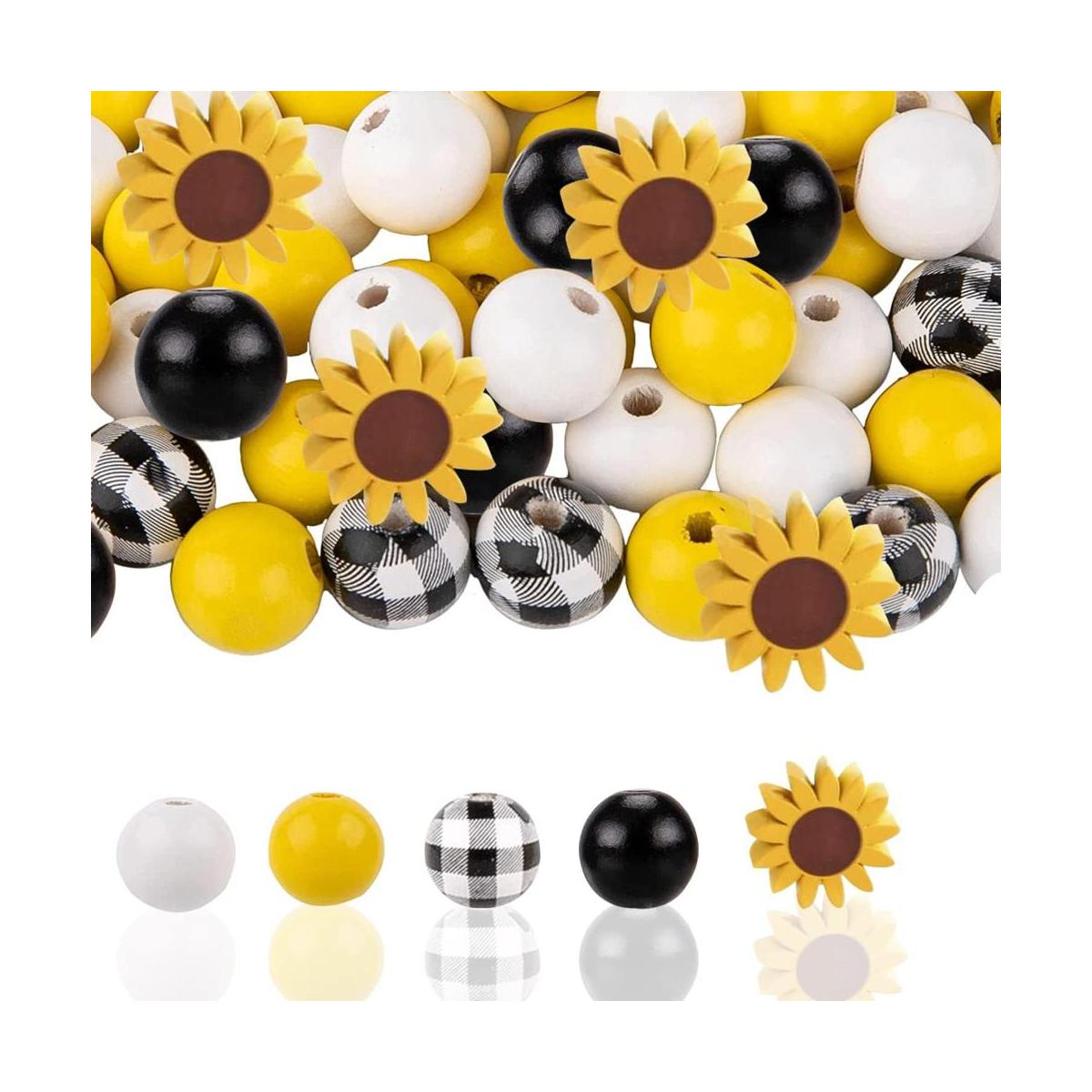 Juego de 140 cuentas de madera de girasol de 0.630 in