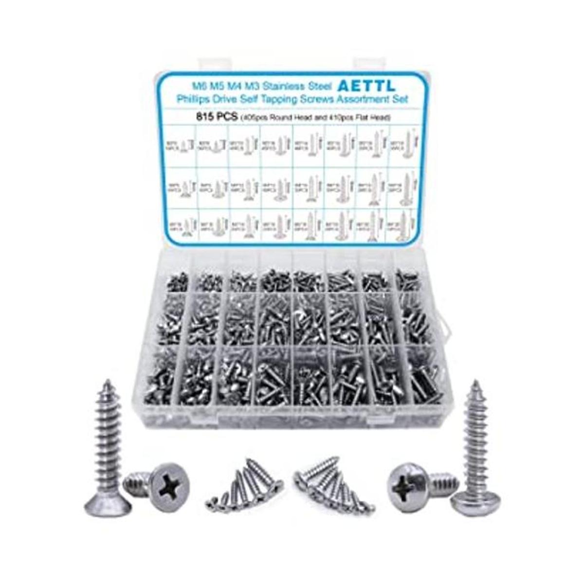 AETTL Juego de 815 tornillos de madera M6 M5 M4 M3 kit de