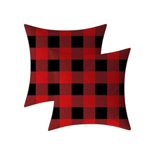Juego de 2 fundas de almohada decorativas a cuadros rojos_1