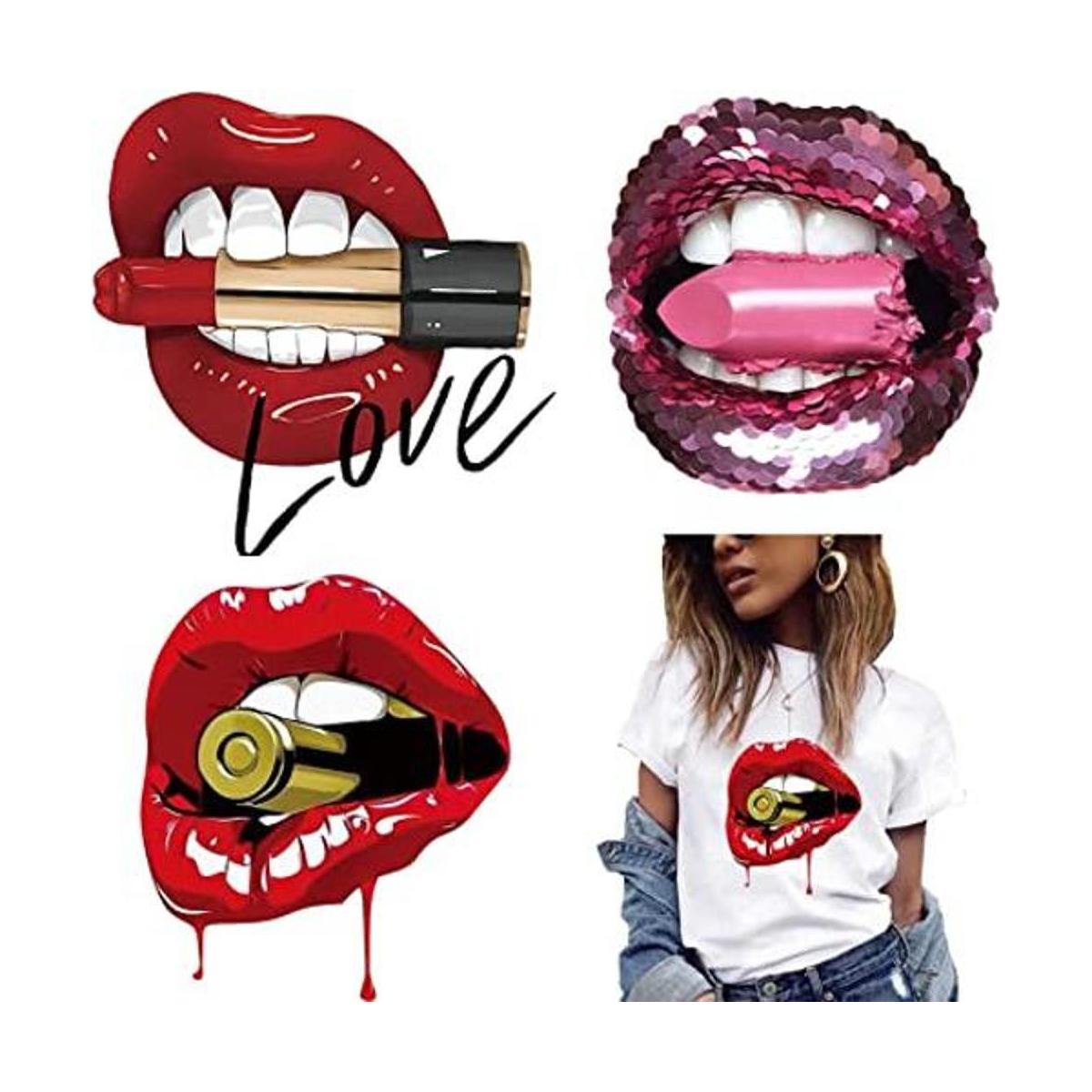 Parche de transferencia de labios para ropa 3 piezas de