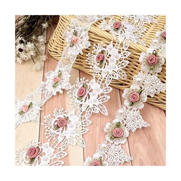 Cinta de encaje bordada con cuentas de perlas de flores_5