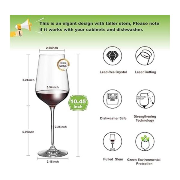 Juego de 6 copas de vino vidrio de cristal con tallo para