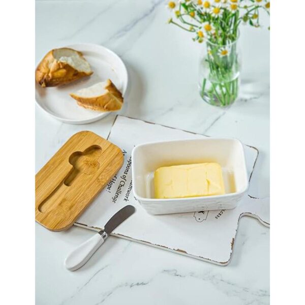 Mantequera grande de porcelana con tapa y cuchillo para_6