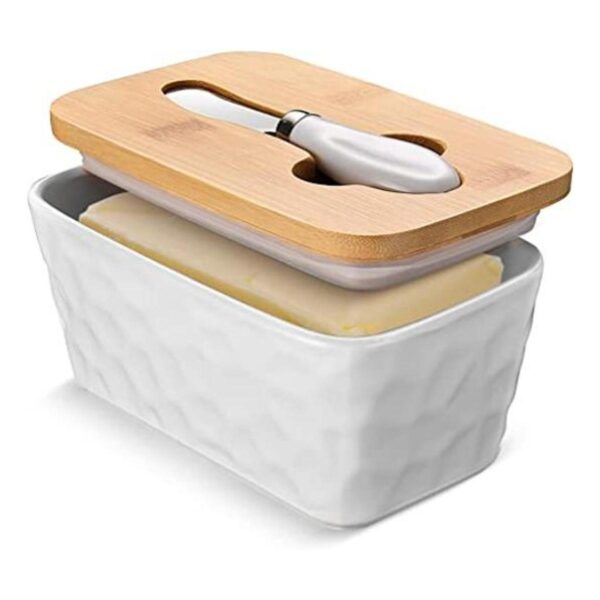 Mantequera grande de porcelana con tapa y cuchillo para_1