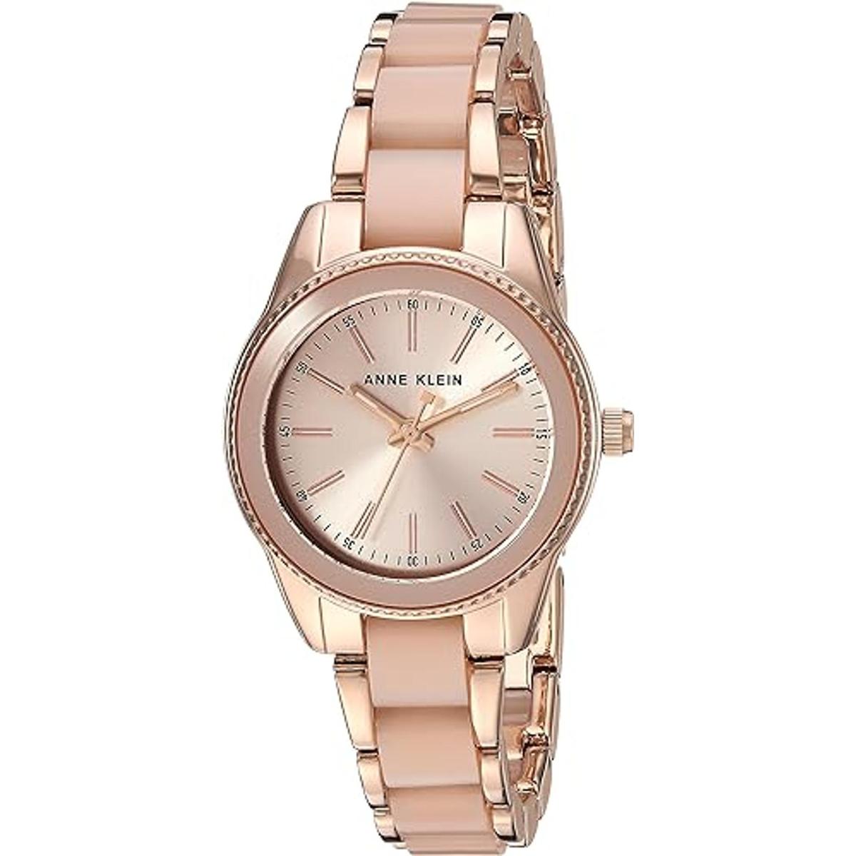 Anne Klein Reloj de pulsera de resina rosa y rosa claro