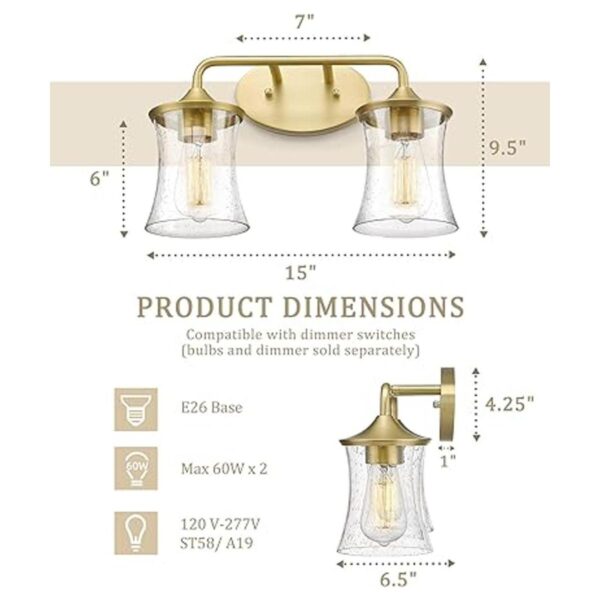 AKEZON Brushed Gold Bathroom Light Fixtures 2Light Modern_2