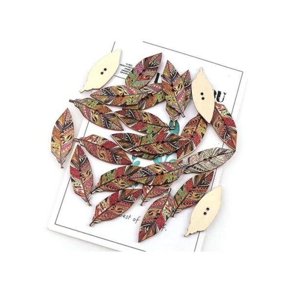 AKOAK Juego de 50 botones de madera con estampado de hojas
