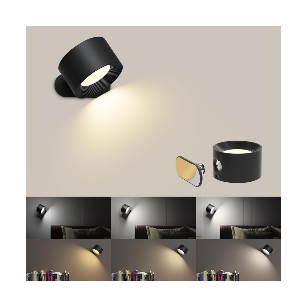 AKSDA Apliques de pared LED con pilas luces inalámbricas
