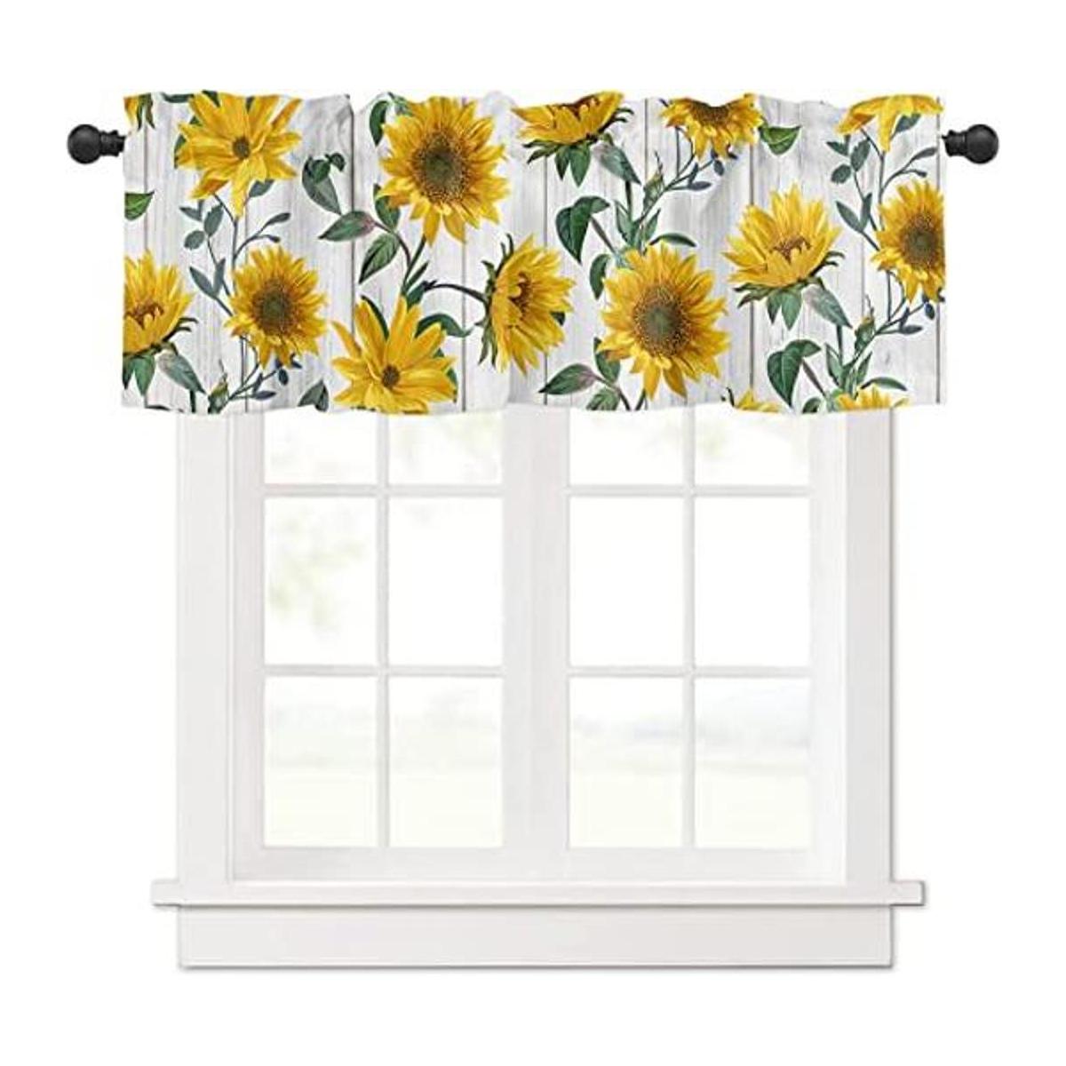 Cortina de cenefas de girasol para ventanas de girasoles