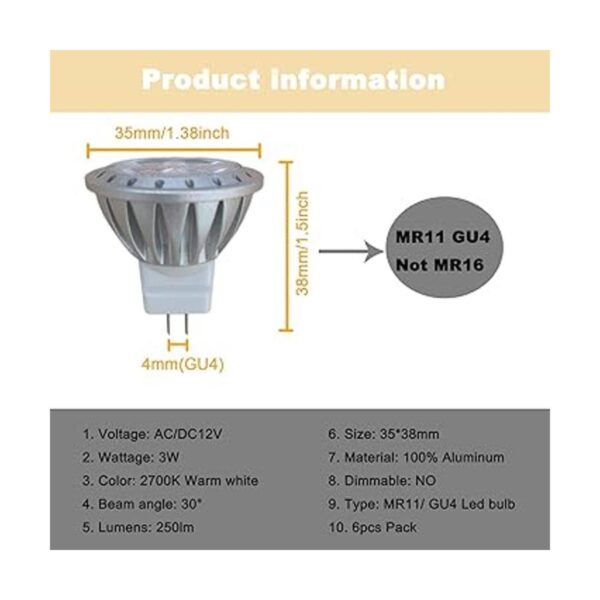 ALIDE Bombillas LED MR11 GU4 reemplazan 20 W 35 W