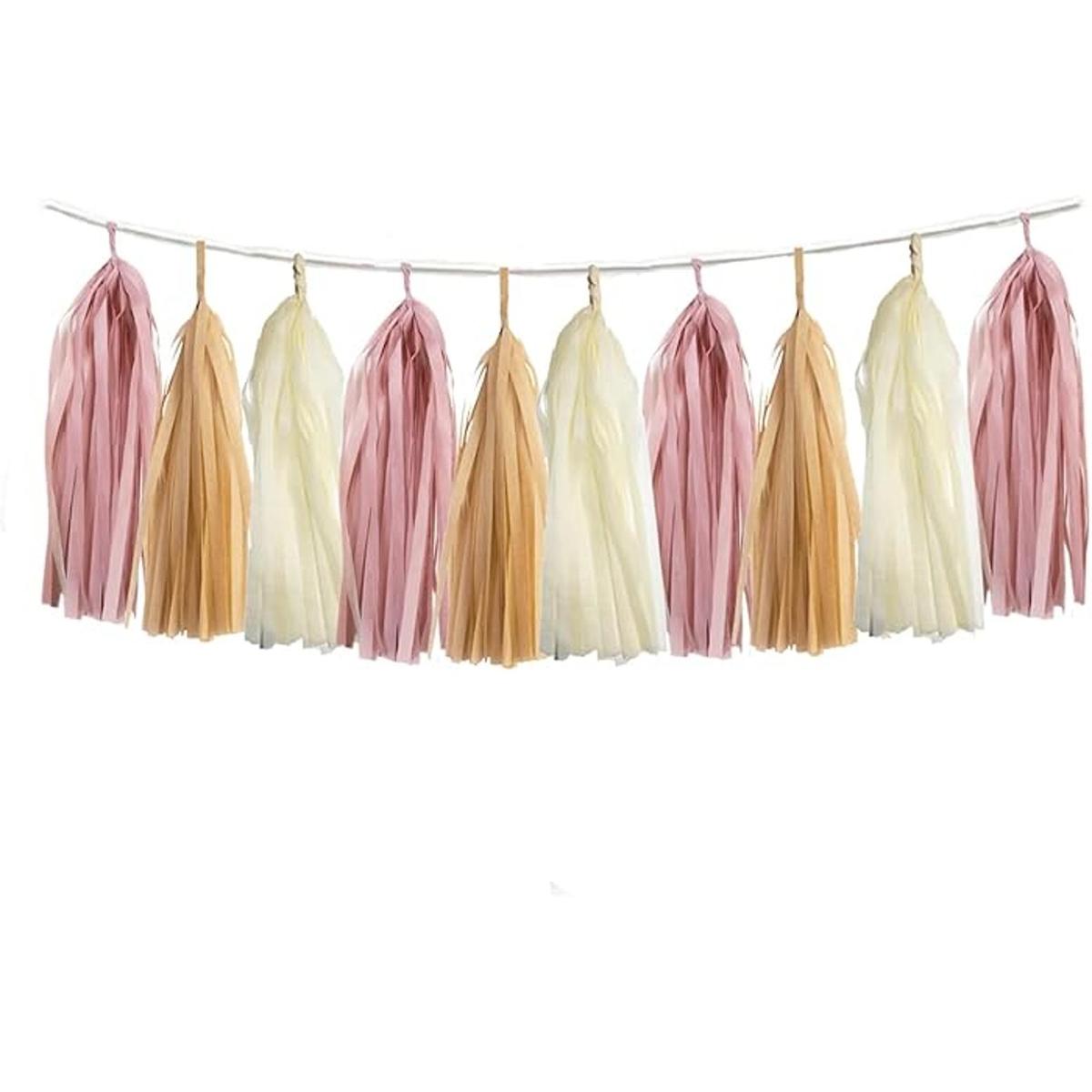 15 guirnaldas de papel de estraza de color marrón crema
