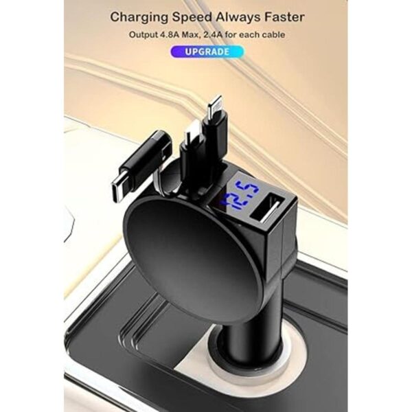 Cargador de coche USB C cargador retráctil de automóvil_6