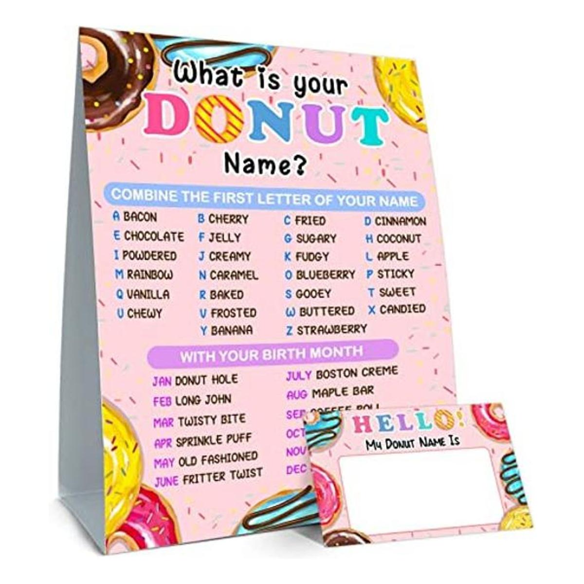 What is Your Donut Name Game Letrero de juego y 30