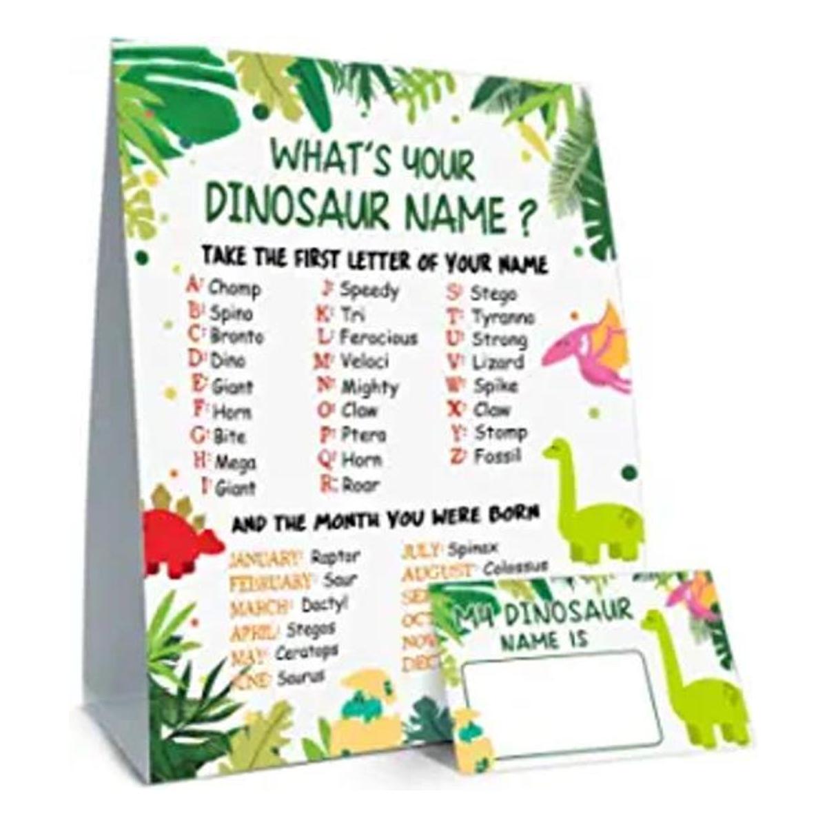 What is Your Dinosaur Name Game letrero de juego y 30