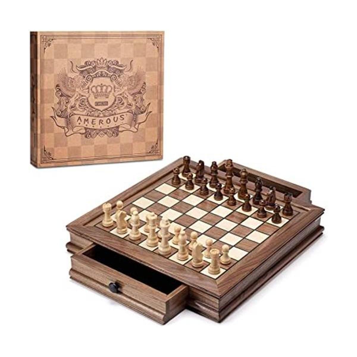 AMEROUS Juego de ajedrez magnético de madera juego de
