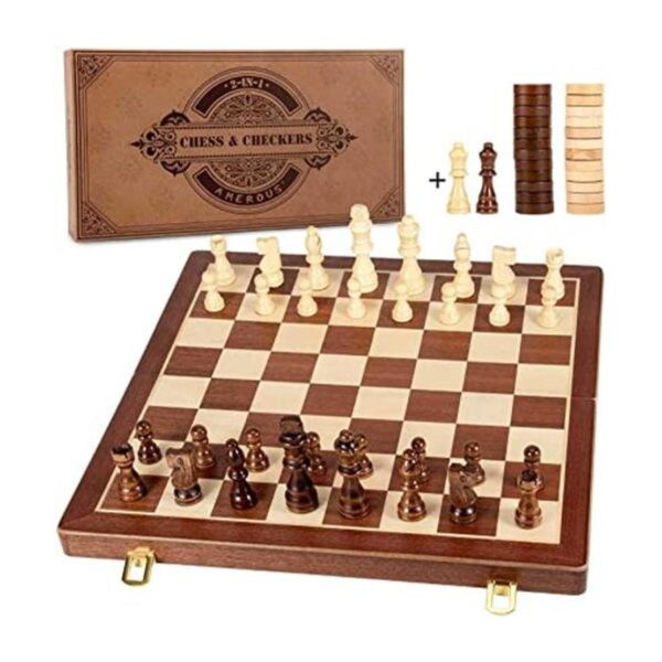 AMEROUS Juego magnético de ajedrez y cuadros de madera de_1
