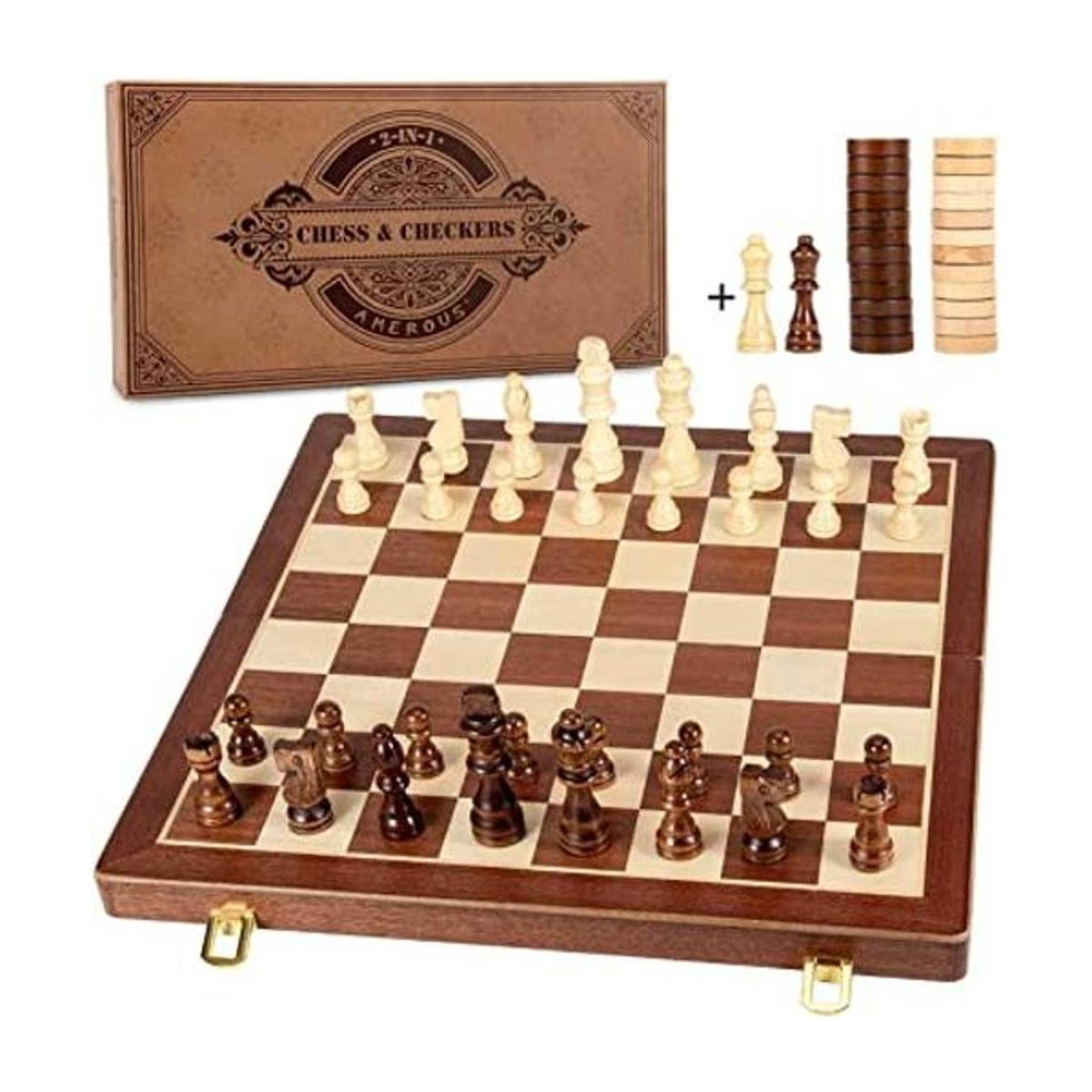 AMEROUS Juego magnético de ajedrez y cuadros de madera de