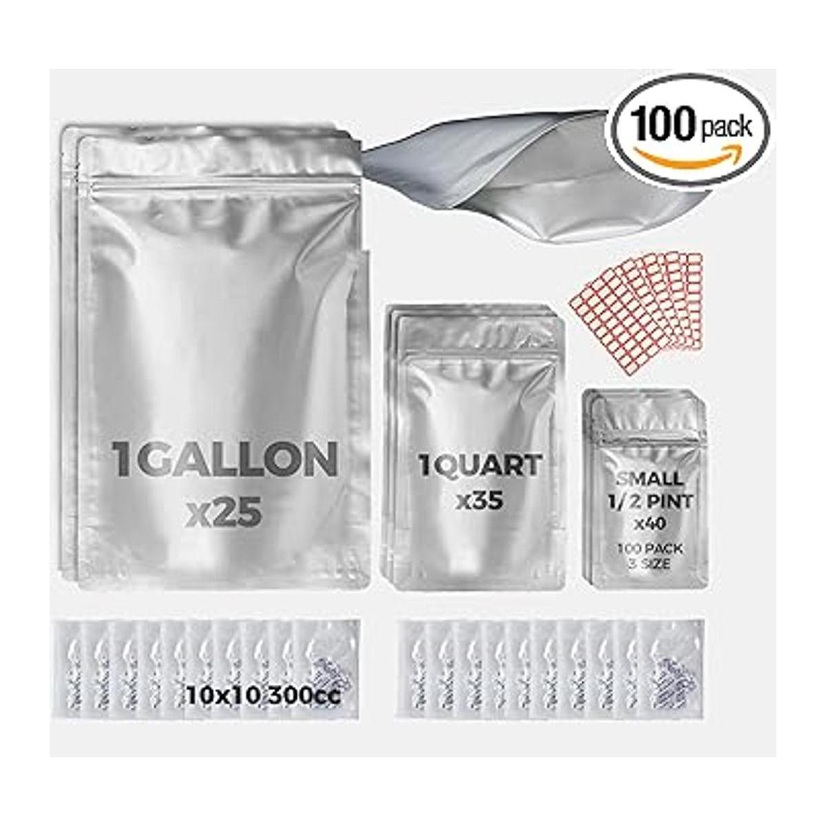 100 bolsas de Mylar para almacenamiento de alimentos 10