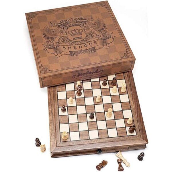 AMEROUS Juego de ajedrez magnético de madera juego de_2