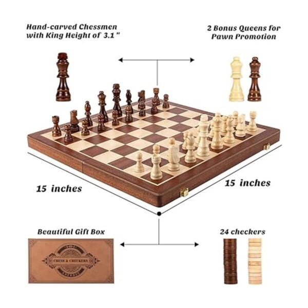 AMEROUS Juego magnético de ajedrez y cuadros de madera de_2