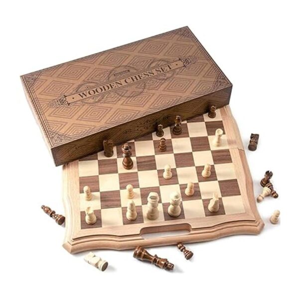 AMEROUS Juego de ajedrez magnético de madera de 15.6_4